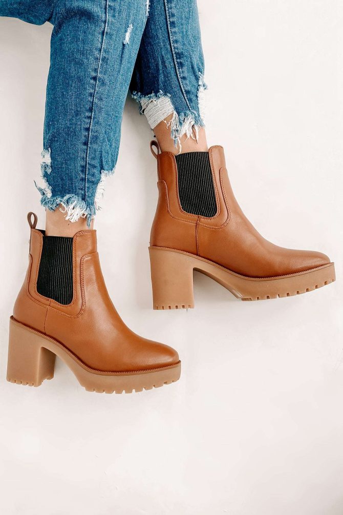 Zafrina Chunky Faux Leather Platform Bootie (Camel) · NanaMacs - Image 3