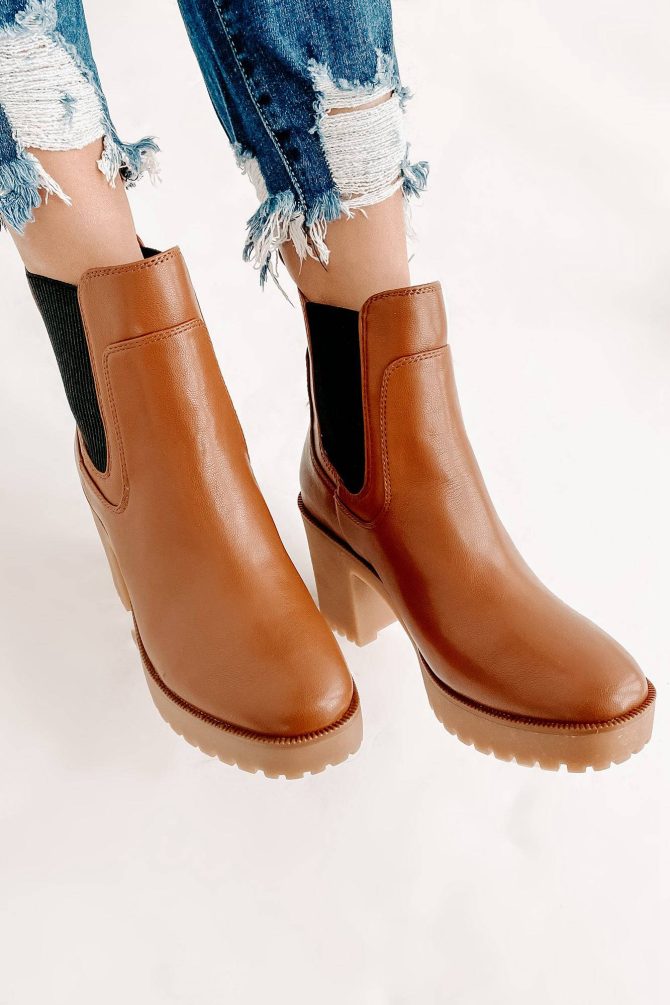Zafrina Chunky Faux Leather Platform Bootie (Camel) · NanaMacs - Image 4