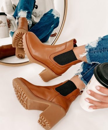 Zafrina Chunky Faux Leather Platform Bootie (Camel) · NanaMacs