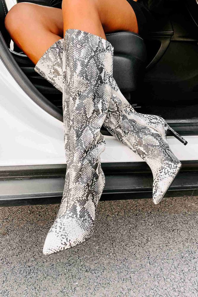 "Snake It Off" Heeled Snake Print Boots (Stone/Black Snake) · NanaMacs - Image 4