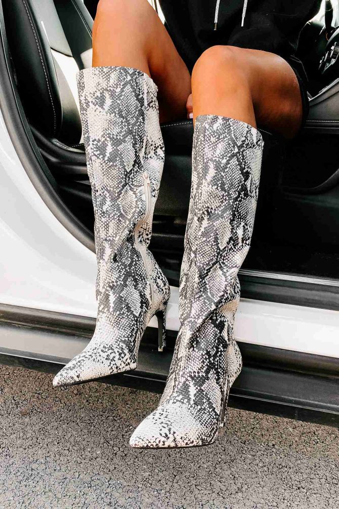 "Snake It Off" Heeled Snake Print Boots (Stone/Black Snake) · NanaMacs - Image 2
