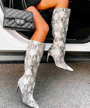 "Snake It Off" Heeled Snake Print Boots (Stone/Black Snake) · NanaMacs