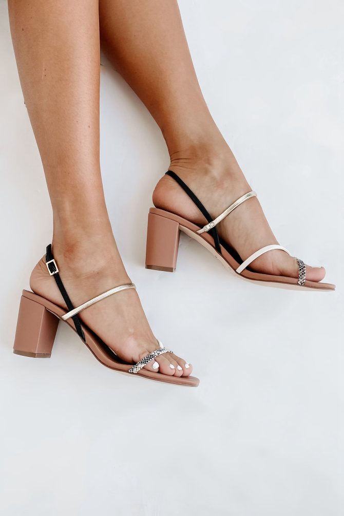 Slithering Through Strappy Heeled Sandals (Gold/Black) · NanaMacs - Image 4
