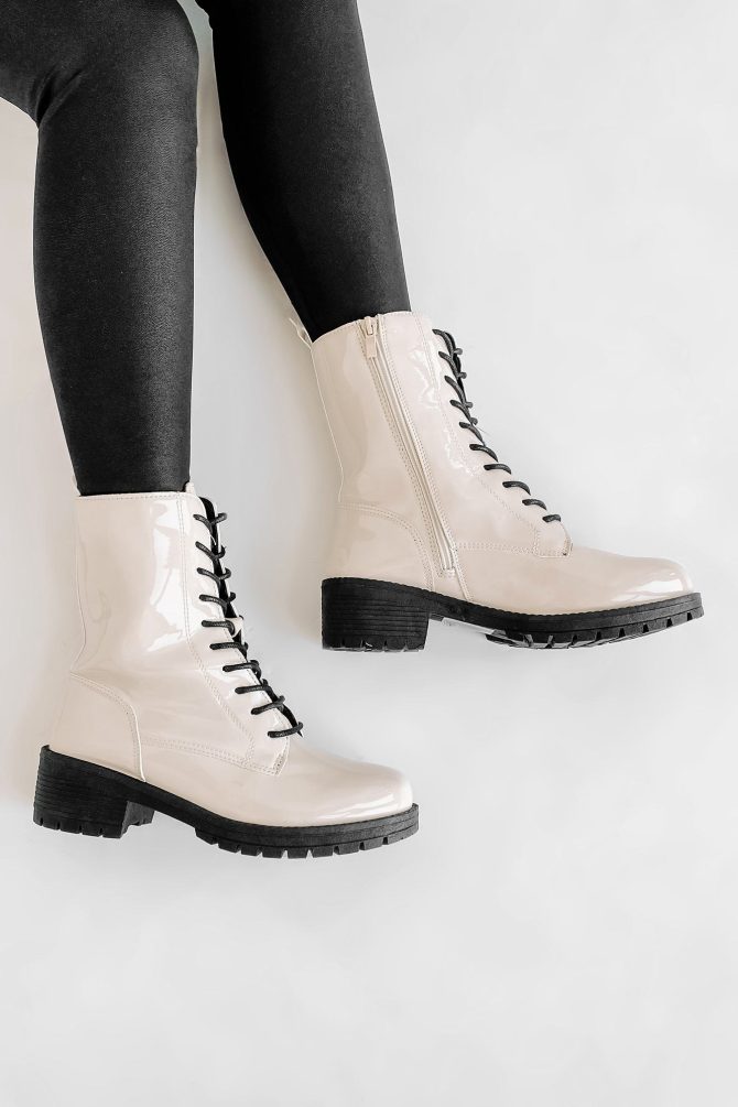 Rules Don't Apply Patent Leather Lace-Up Combat Boots (Stone Patent) · NanaMacs - Image 3