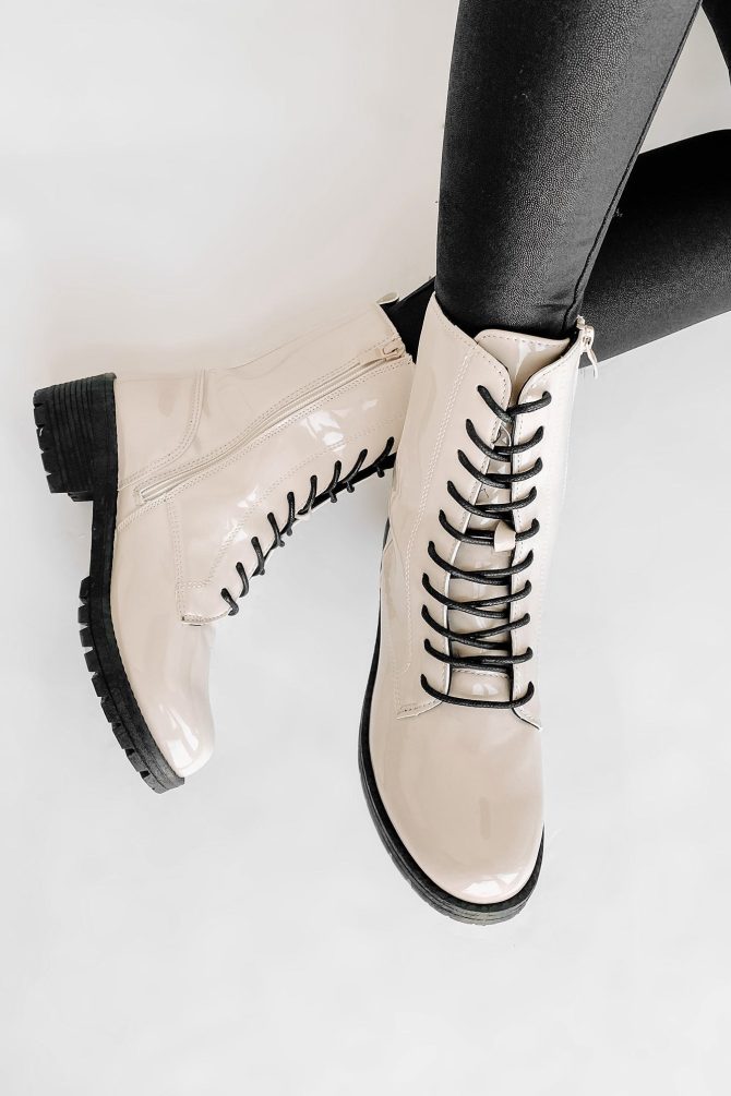 Rules Don't Apply Patent Leather Lace-Up Combat Boots (Stone Patent) · NanaMacs - Image 2