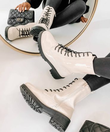 Rules Don't Apply Patent Leather Lace-Up Combat Boots (Stone Patent) · NanaMacs