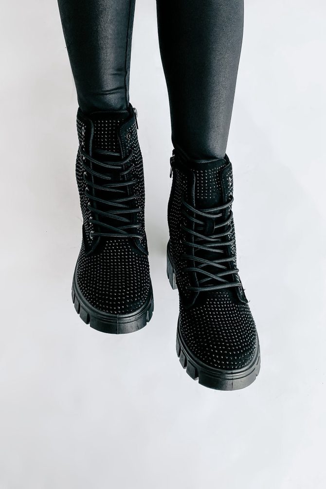 Spunky Sweetie Rhinestone Combat Boots (Black) · NanaMacs - Image 4