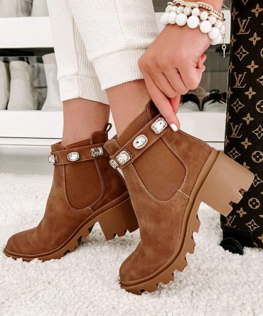 Finished With You Rhinestone Strap Booties (Tan) · NanaMacs