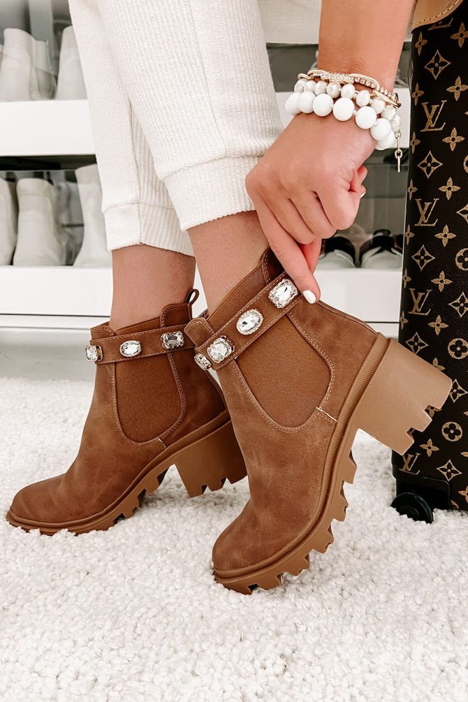 Finished With You Rhinestone Strap Booties (Tan) · NanaMacs
