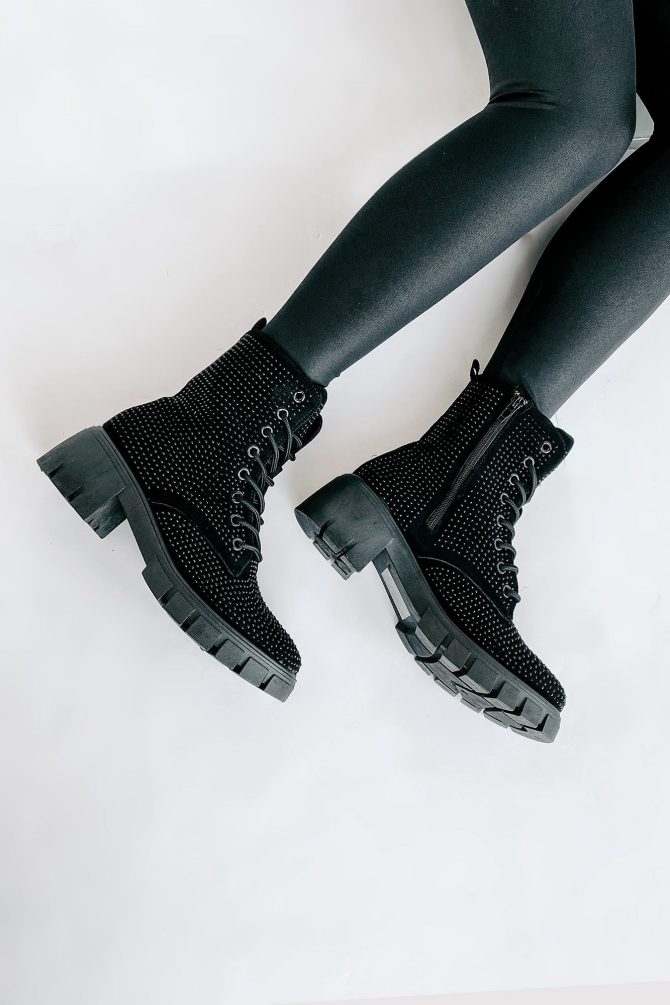 Spunky Sweetie Rhinestone Combat Boots (Black) · NanaMacs - Image 2
