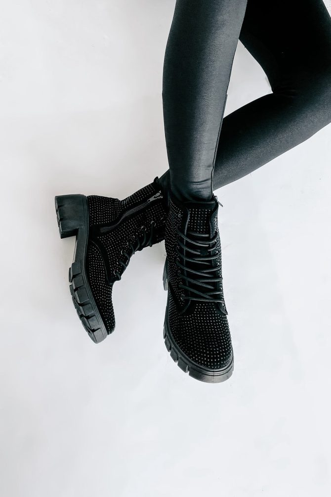 Spunky Sweetie Rhinestone Combat Boots (Black) · NanaMacs - Image 3