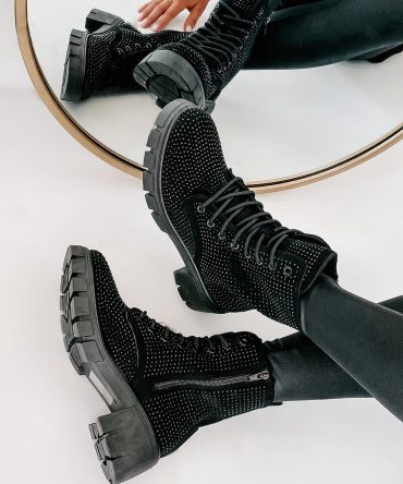 Spunky Sweetie Rhinestone Combat Boots (Black) · NanaMacs