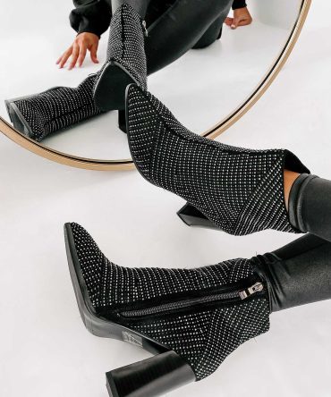 Reaching For Perfection Rhinestone Studded Booties (Black) · NanaMacs