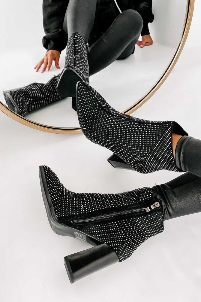 Reaching For Perfection Rhinestone Studded Booties (Black) · NanaMacs