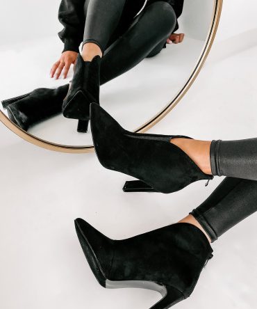 "Matinee Sparkle" Pointed Toe Glitter Panel Booties (Black) · NanaMacs