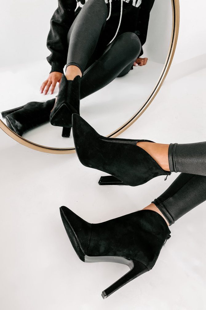 "Matinee Sparkle" Pointed Toe Glitter Panel Booties (Black) · NanaMacs