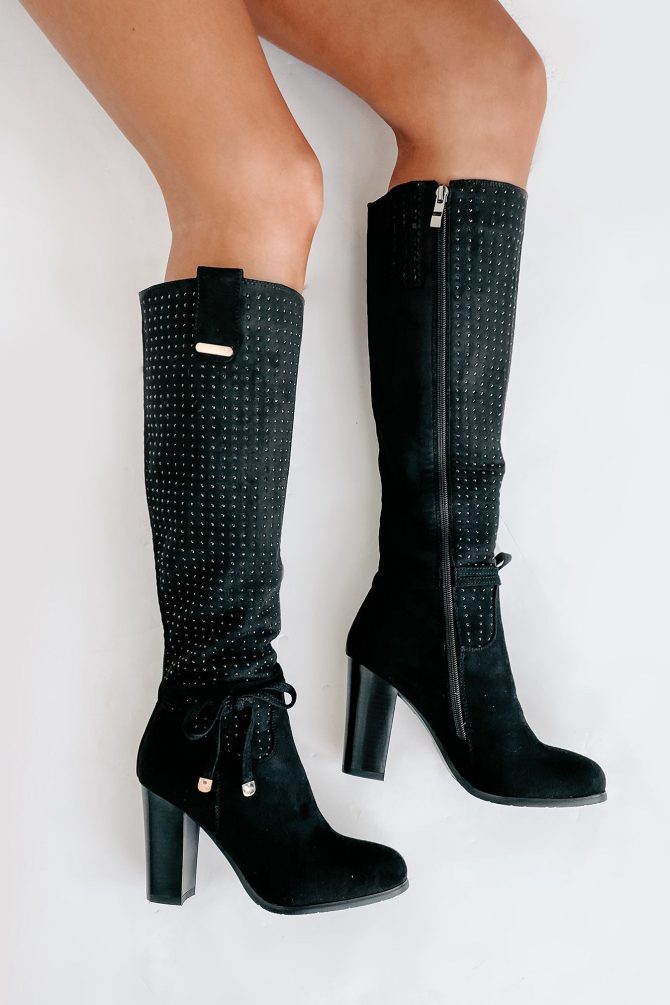 No Strings Attached Rhinestone Knee-High Boots (Black) · NanaMacs - Image 2