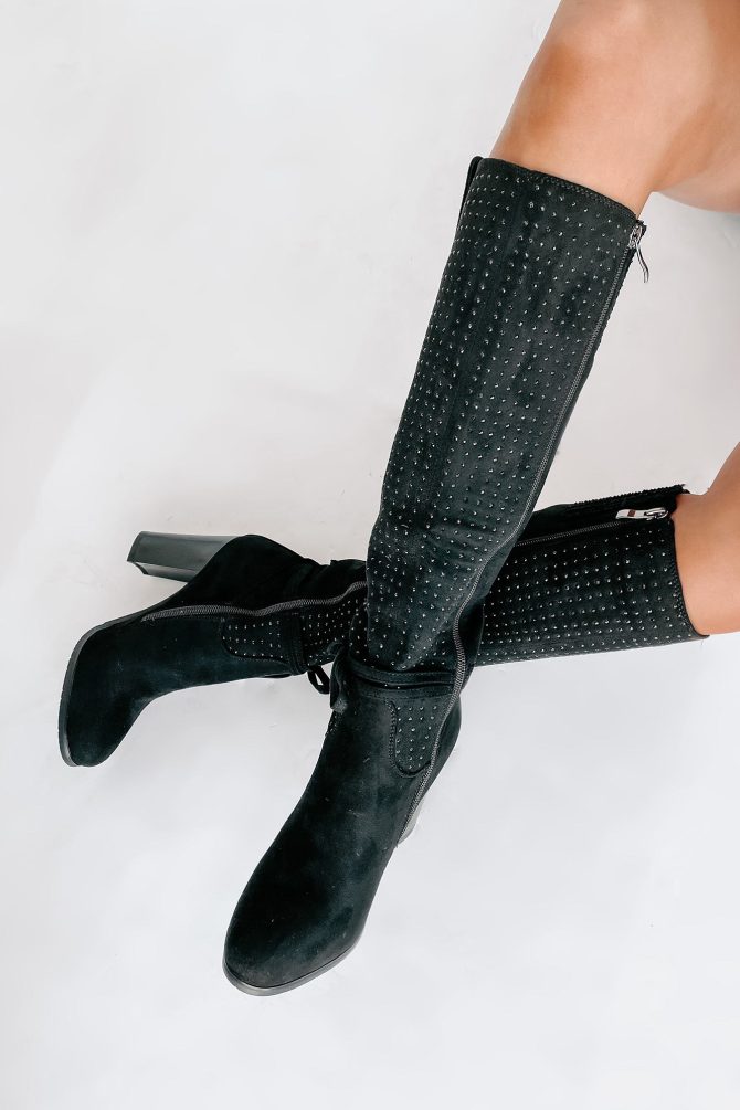 No Strings Attached Rhinestone Knee-High Boots (Black) · NanaMacs - Image 4