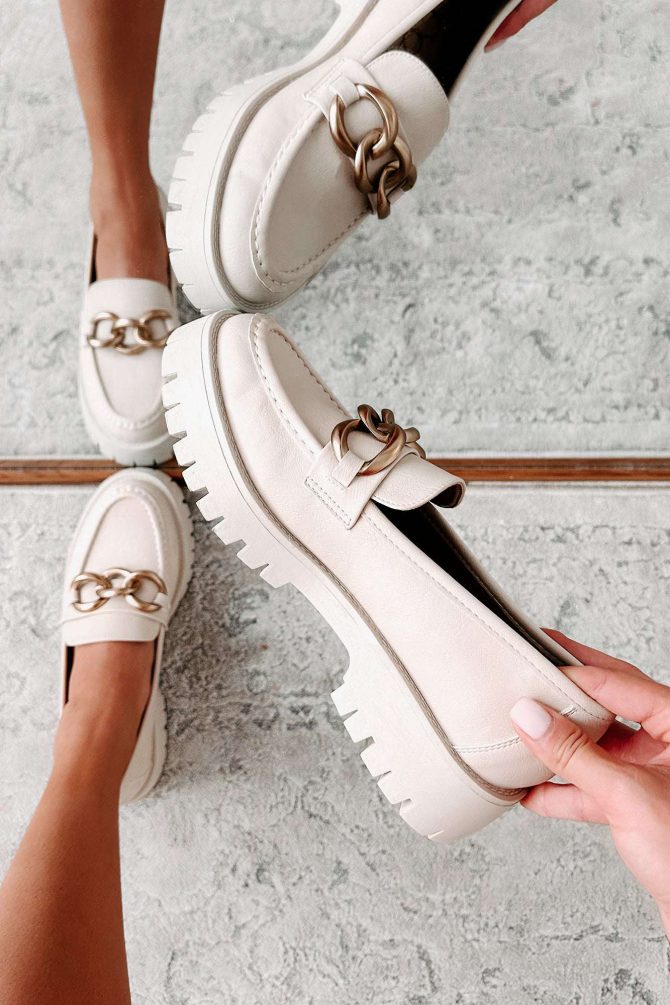 Sutton Chunky Lug Sole Loafers (Beige) · NanaMacs - Image 3