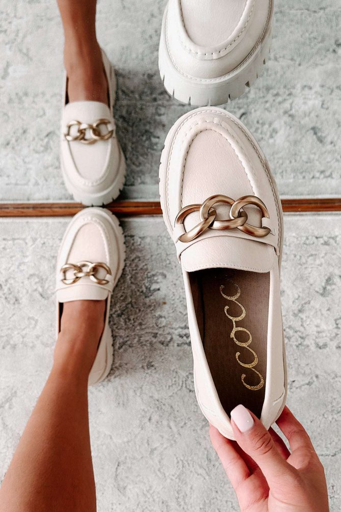 Sutton Chunky Lug Sole Loafers (Beige) · NanaMacs - Image 2