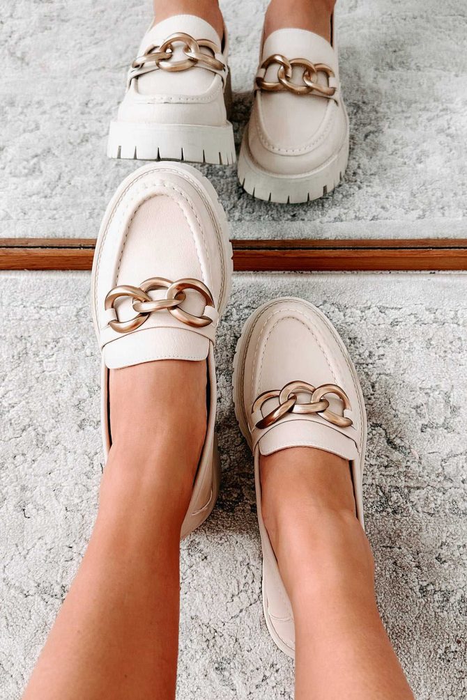 Sutton Chunky Lug Sole Loafers (Beige) · NanaMacs - Image 4