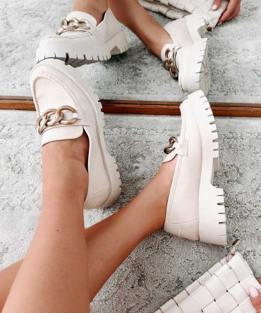 Sutton Chunky Lug Sole Loafers (Beige) · NanaMacs