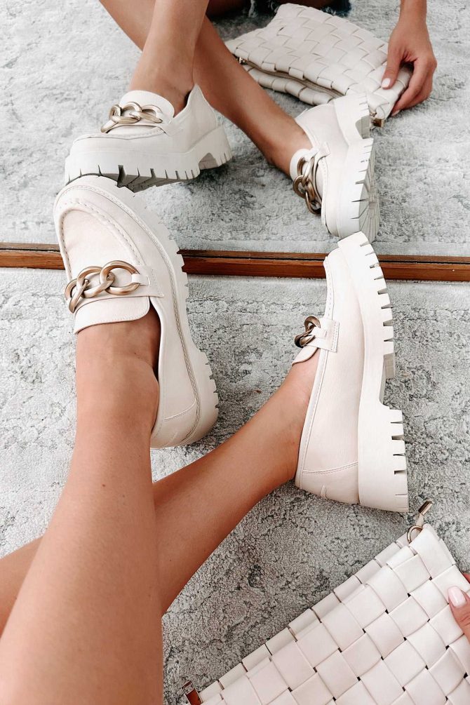 Sutton Chunky Lug Sole Loafers (Beige) · NanaMacs