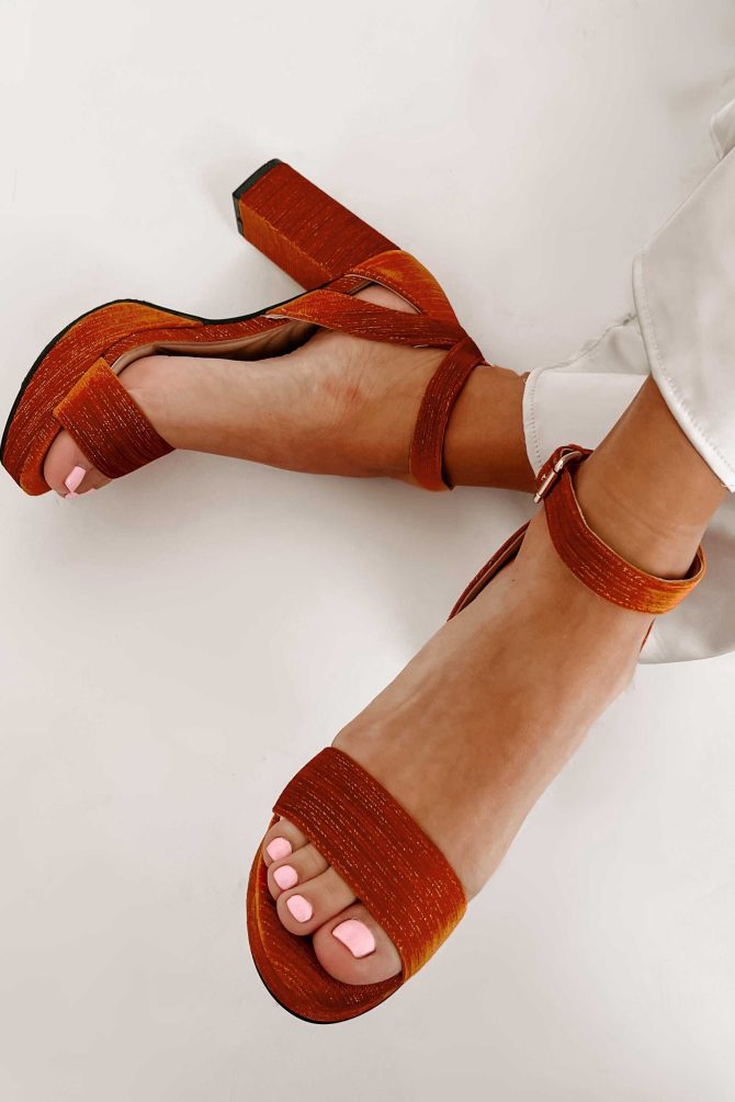 Can't Dull My Sparkle Velvet Platform Heels (Velvet Orange) · NanaMacs - Image 2