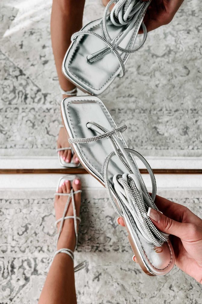 Boujee Summers Ankle Wrap Rhinestone Thong Sandals (Silver) · NanaMacs - Image 2