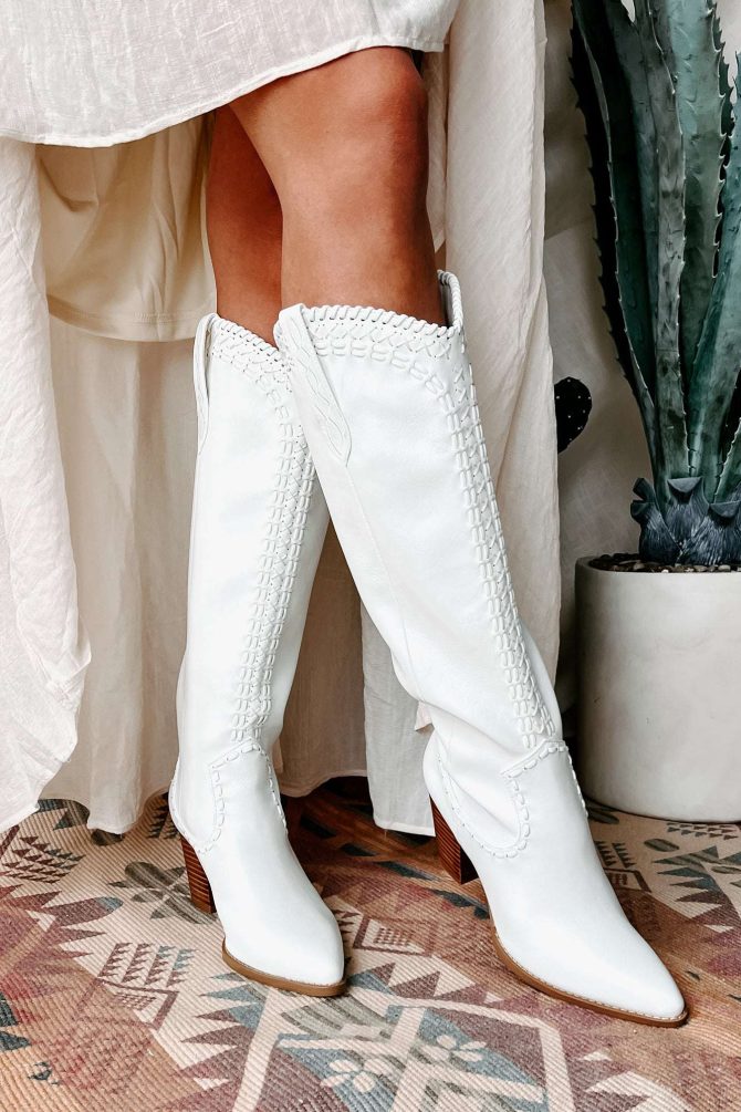 Finley Billini Knee High Western Boots (White) · NanaMacs