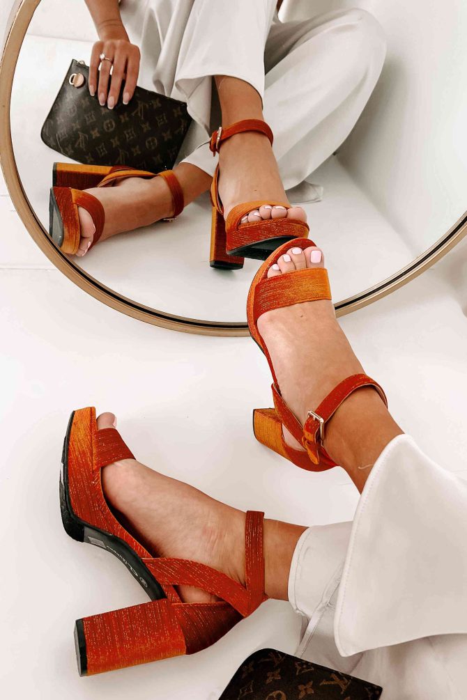 Can't Dull My Sparkle Velvet Platform Heels (Velvet Orange) · NanaMacs