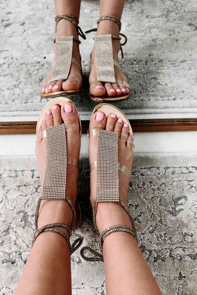 Superiority Complex Rhinestone Ankle Wrap Sandals (Gold Metallic) · NanaMacs - Image 4