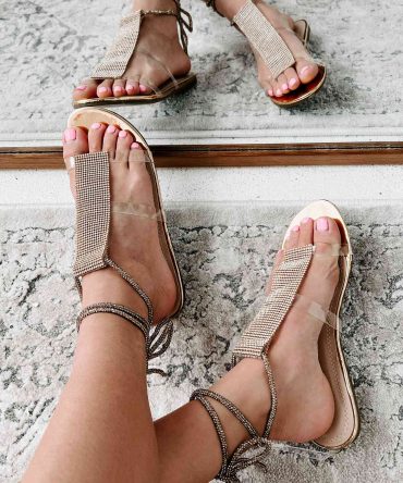 Superiority Complex Rhinestone Ankle Wrap Sandals (Gold Metallic) · NanaMacs