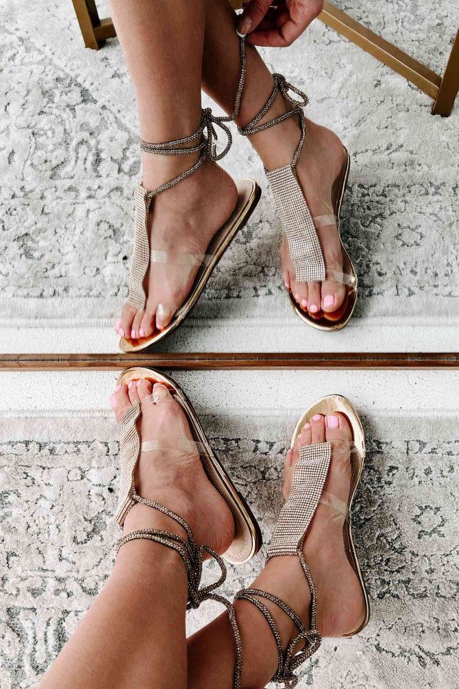 Superiority Complex Rhinestone Ankle Wrap Sandals (Gold Metallic) · NanaMacs - Image 3