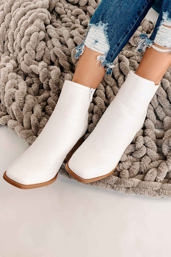 Queen Of The Game Faux Croc Booties (White) · NanaMacs - Image 4