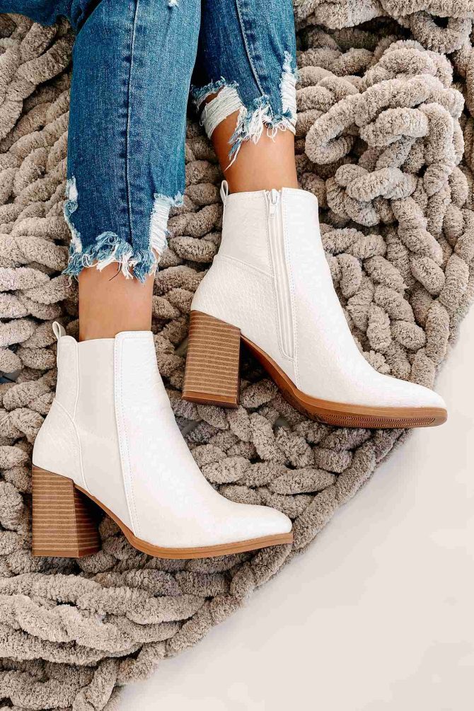 Queen Of The Game Faux Croc Booties (White) · NanaMacs - Image 3