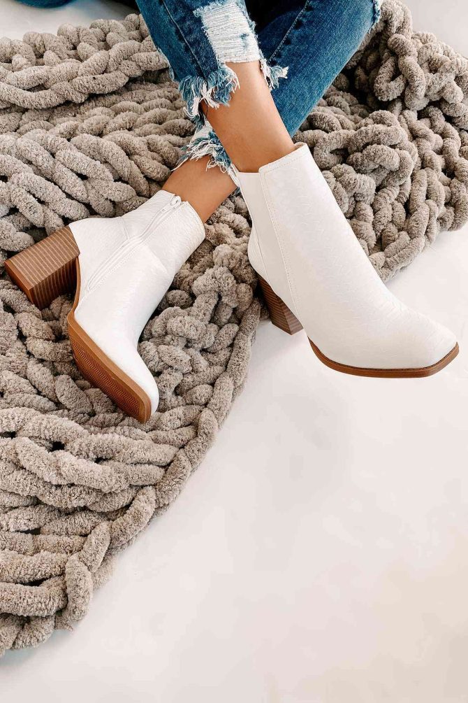Queen Of The Game Faux Croc Booties (White) · NanaMacs - Image 2