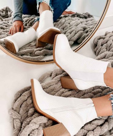 Queen Of The Game Faux Croc Booties (White) · NanaMacs