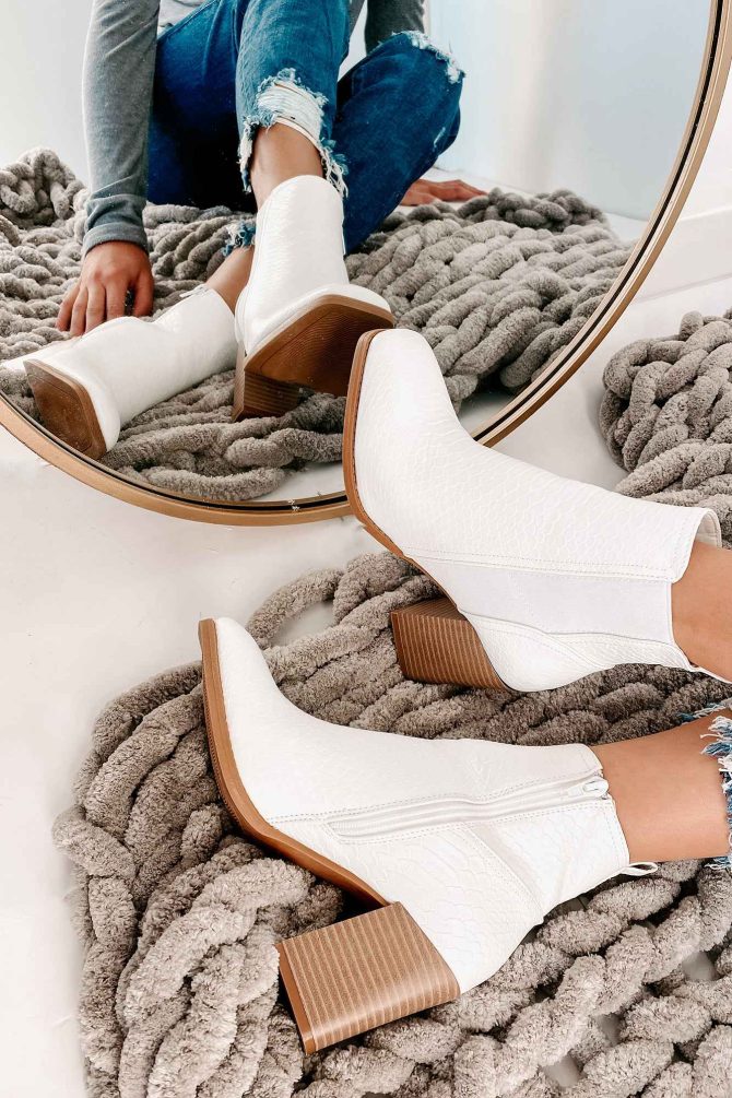 Queen Of The Game Faux Croc Booties (White) · NanaMacs