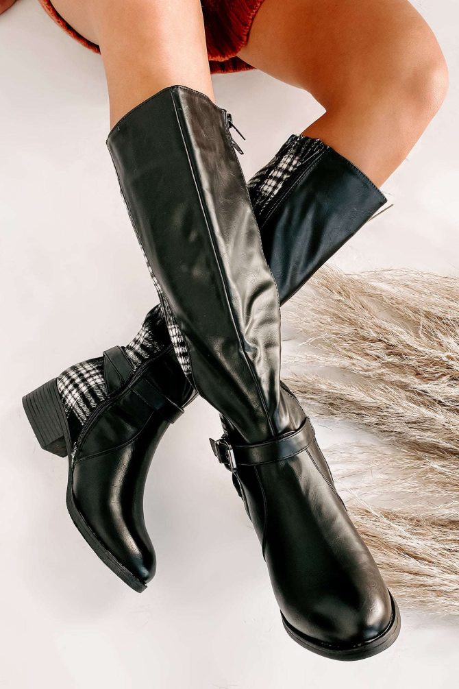 Master Of The Hunt Plaid Knee High Boots (Black/White) · NanaMacs - Image 3