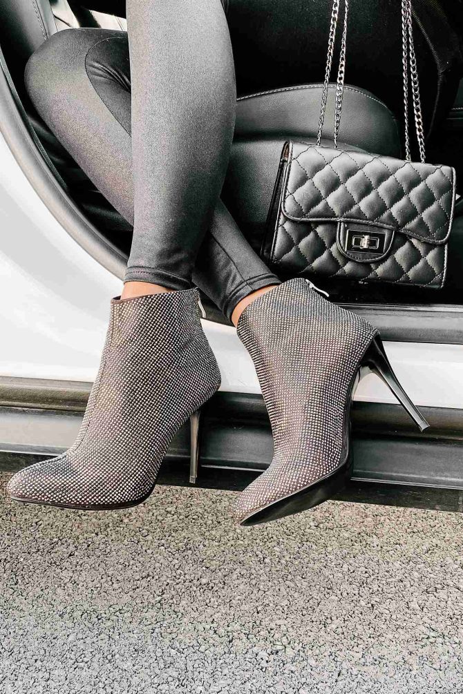 Glamorous Life Heeled Rhinestone Covered Booties (Grey) · NanaMacs