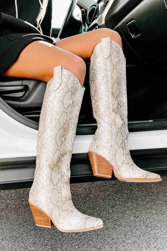 Wicked Thoughts Tall Snake Print Boots (Cream Python) · NanaMacs - Image 3