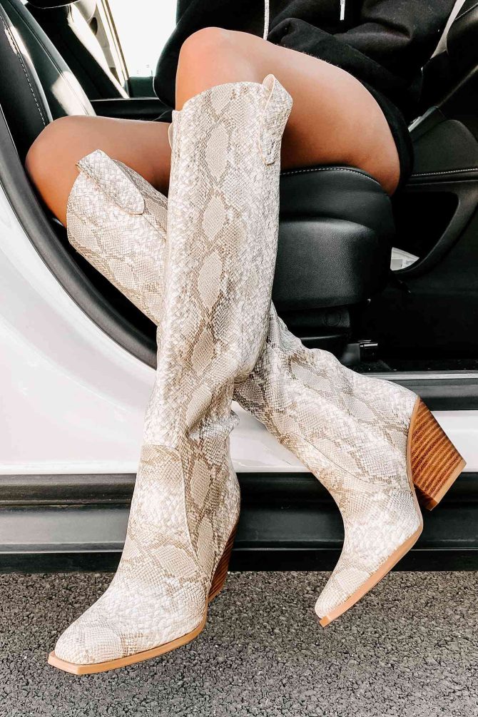 Wicked Thoughts Tall Snake Print Boots (Cream Python) · NanaMacs - Image 2