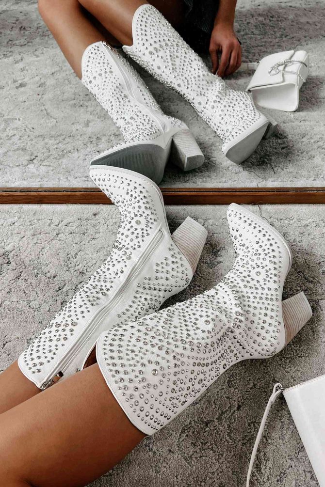 Country Soul Rhinestone/Studded Western Boots (White) · NanaMacs