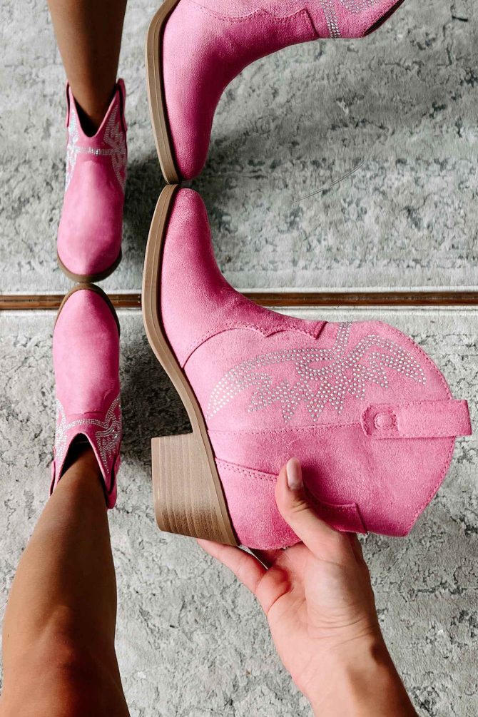 Rodeo Season Faux Suede Rhinestone Western Booties (Light Magenta) · NanaMacs - Image 2