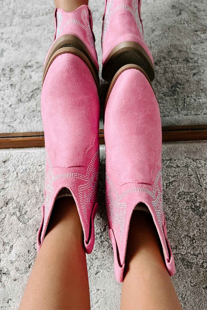 Rodeo Season Faux Suede Rhinestone Western Booties (Light Magenta) · NanaMacs - Image 4