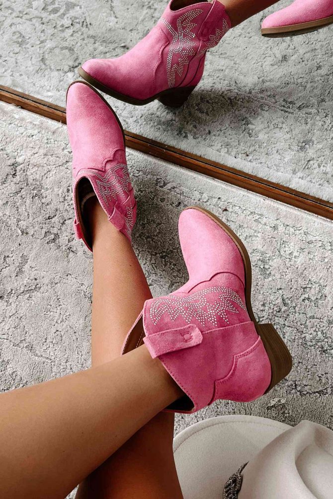 Rodeo Season Faux Suede Rhinestone Western Booties (Light Magenta) · NanaMacs - Image 3