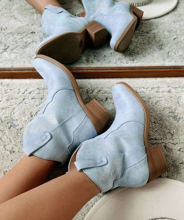 Rodeo Season Faux Suede Rhinestone Western Booties (Blue Suede) · NanaMacs
