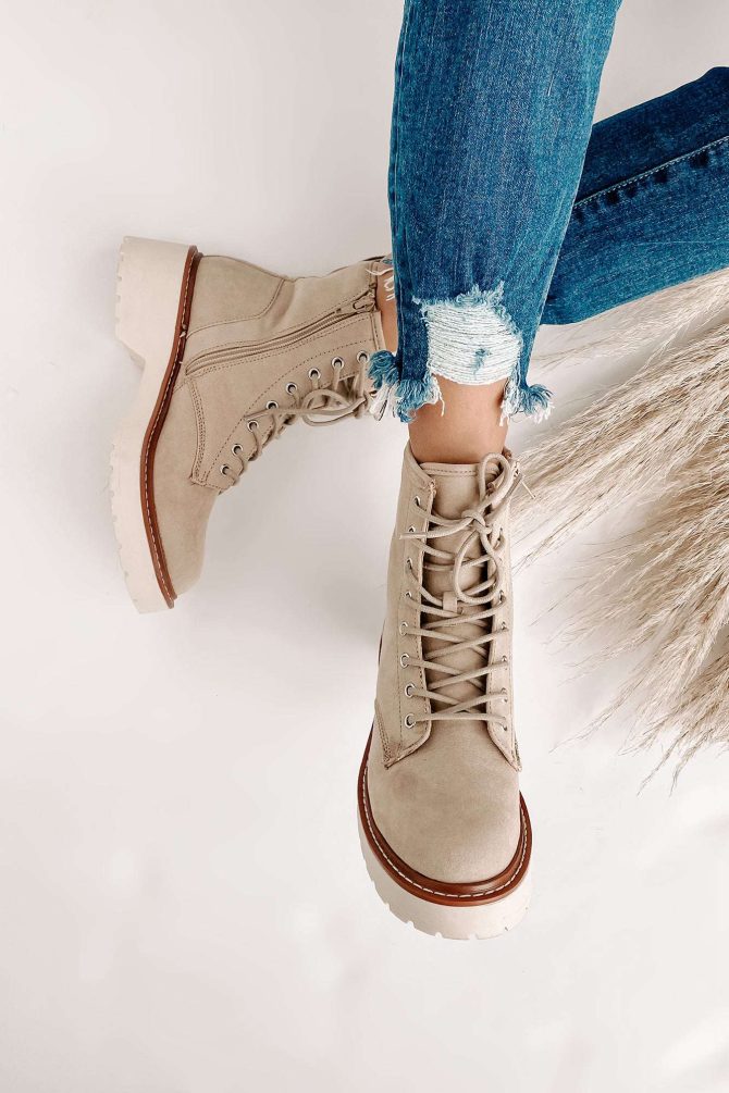 Venturing Out Faux Suede Lace-Up Boots (Sand) · NanaMacs - Image 2