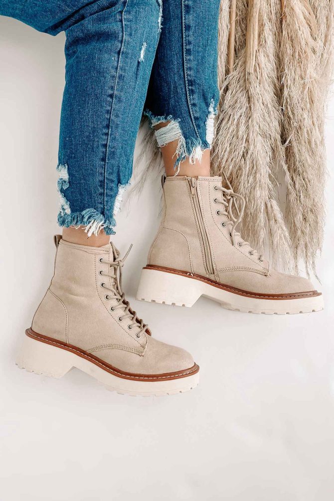 Venturing Out Faux Suede Lace-Up Boots (Sand) · NanaMacs - Image 3